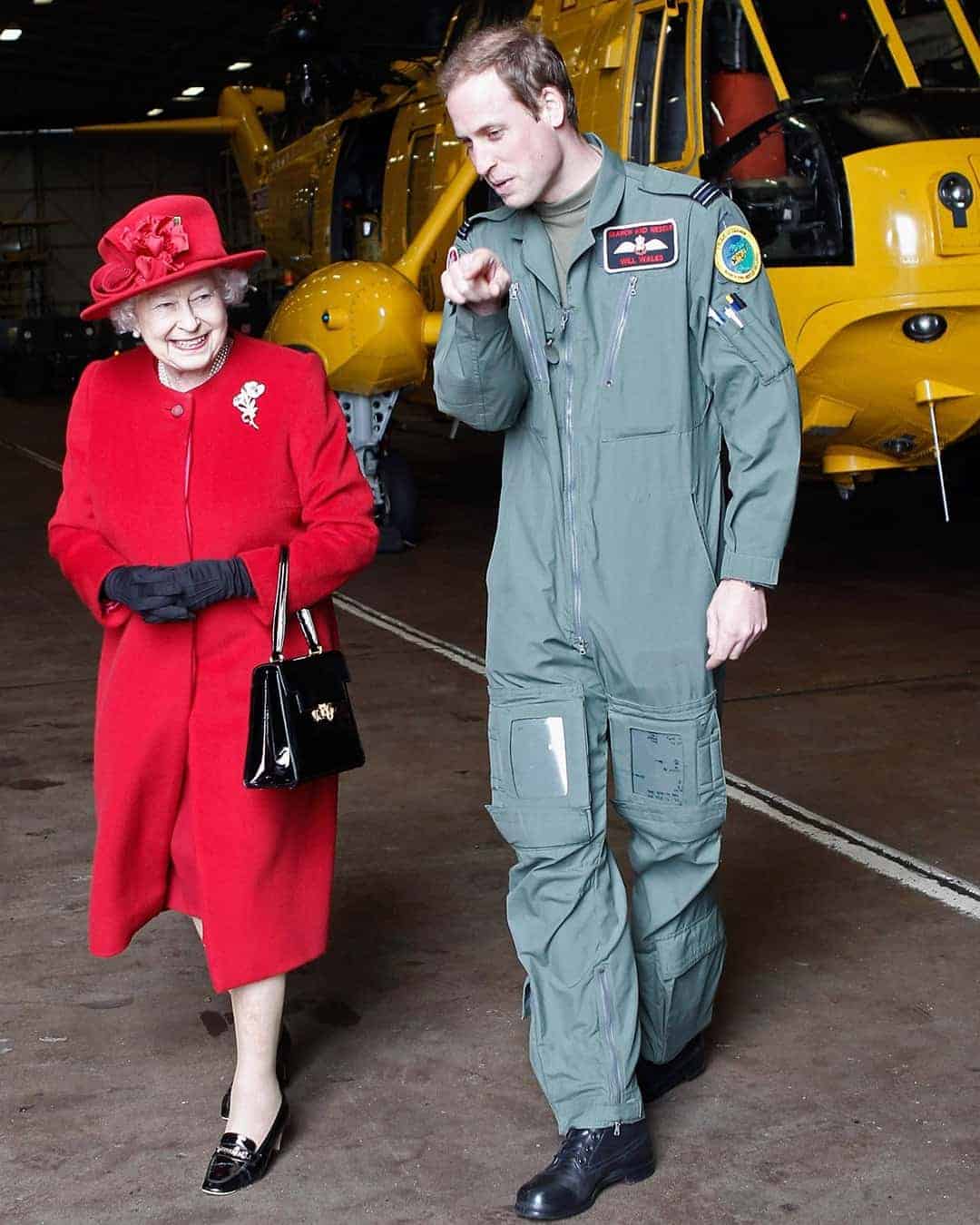 Queen Elizabeth in red and prince William